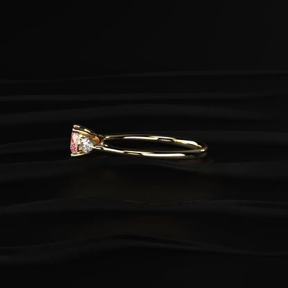 Pink Cushion Diamond With Side Pear Ring