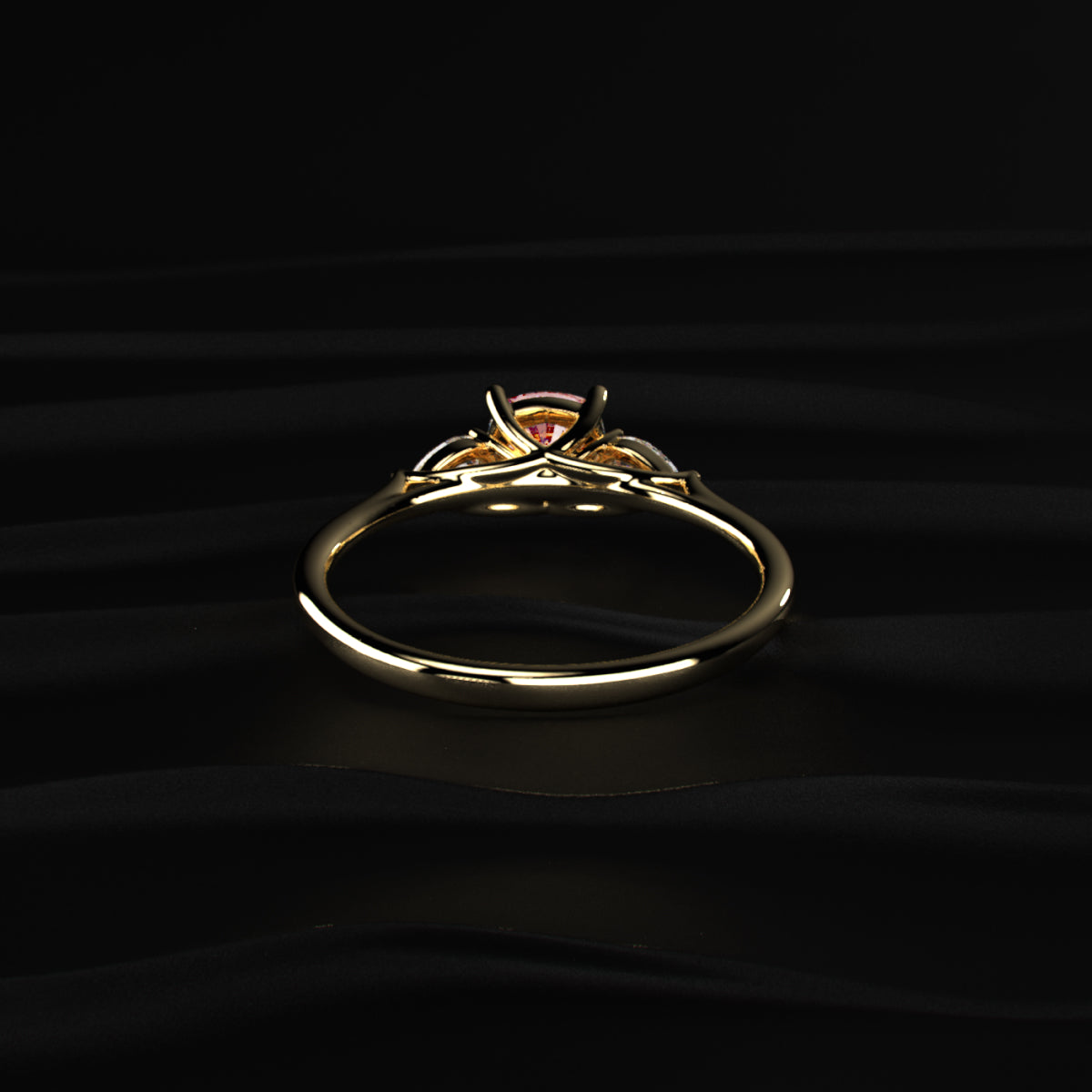 Pink Cushion Diamond With Side Pear Ring