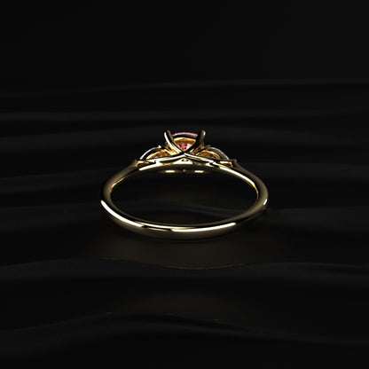 Pink Cushion Diamond With Side Pear Ring