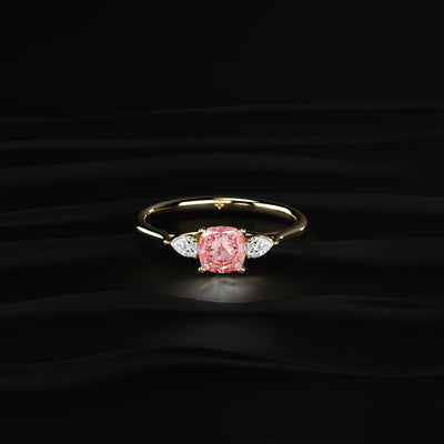 Pink Cushion Diamond With Side Pear Ring | Earthly Jewels