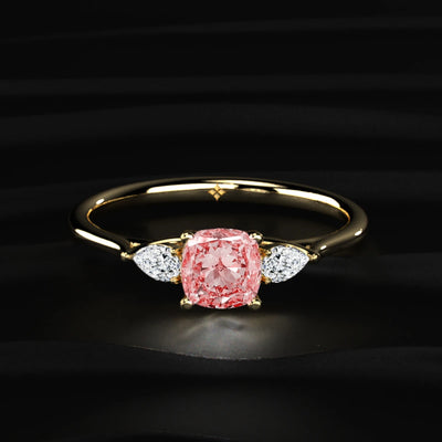 Pink Cushion Diamond With Side Pear Ring | Earthly Jewels