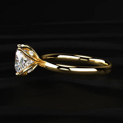 Cushion Solitaire Floral Prong Ring