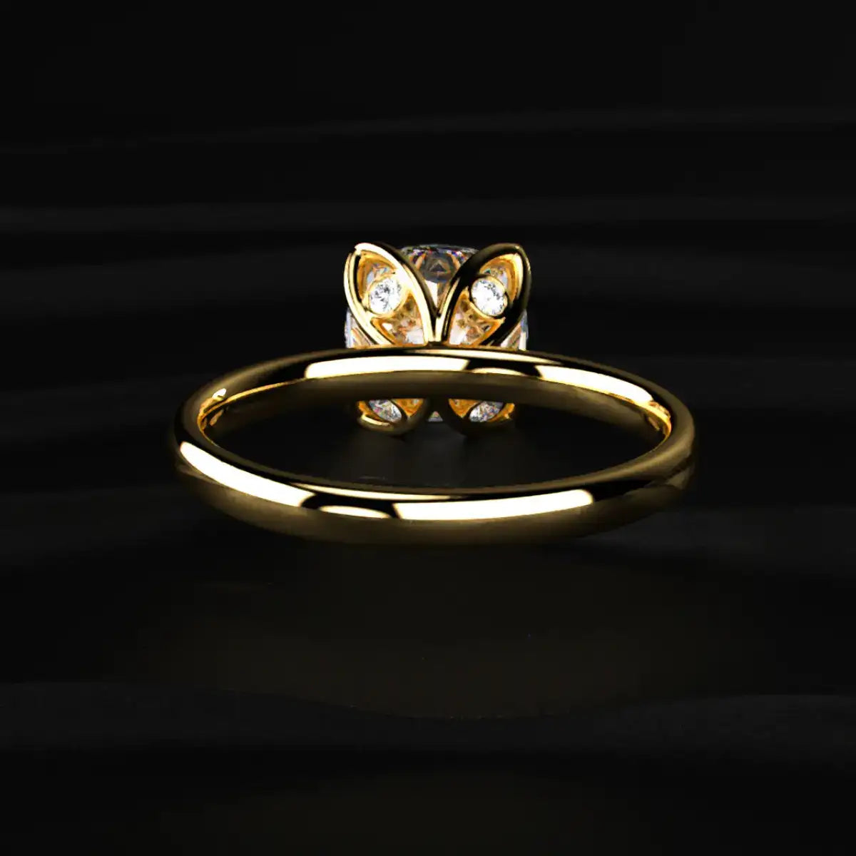 Cushion Solitaire Floral Prong Ring