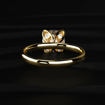 Cushion Solitaire Floral Prong Ring