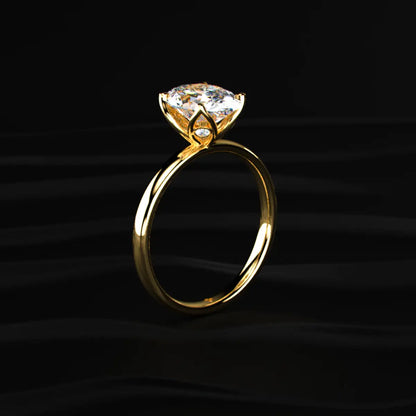 Oval Solitaire Floral Prong Ring