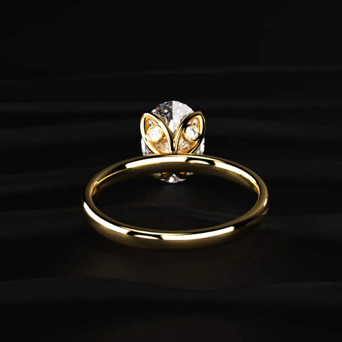 Oval Solitaire Floral Prong Ring