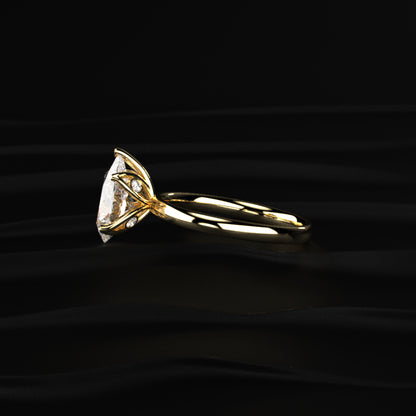 Pear Solitaire Floral Prong Ring