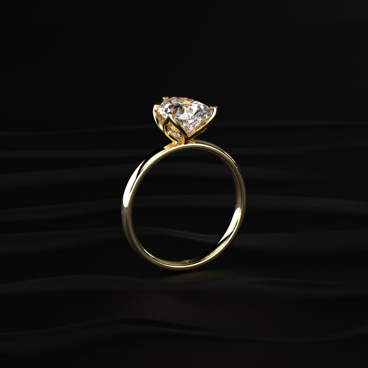 Pear Solitaire Floral Prong Ring