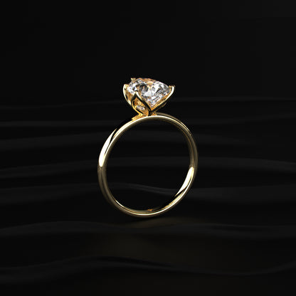 Pear Solitaire Floral Prong Ring
