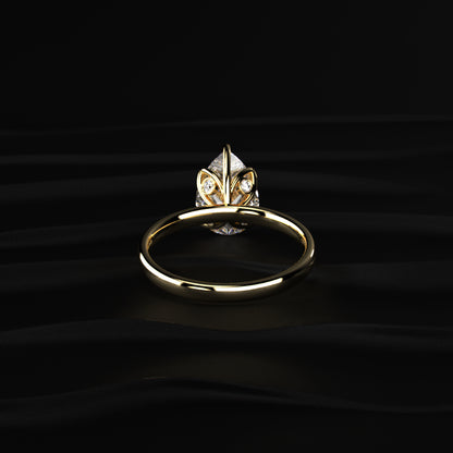 Pear Solitaire Floral Prong Ring