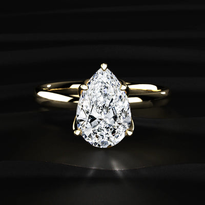 Pear Solitaire Floral Prong Ring | Earthly Jewels