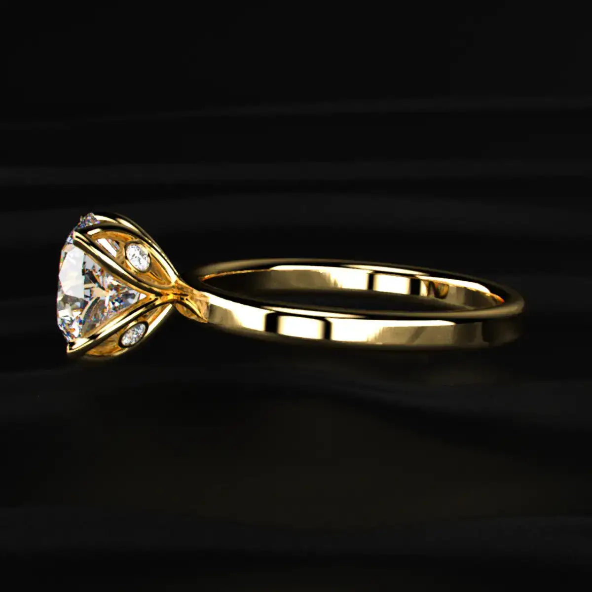 Round Solitaire Floral Prong Ring