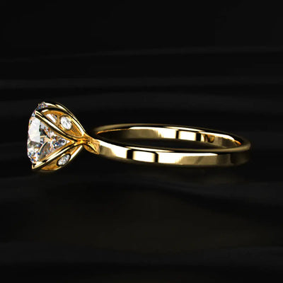 Round Solitaire Floral Prong Ring | Earthly Jewels