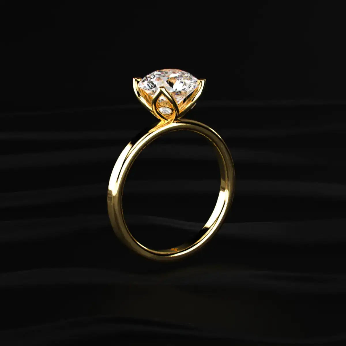 Round Solitaire Floral Prong Ring