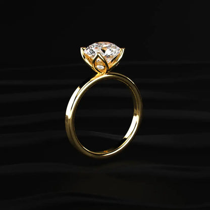 Round Solitaire Floral Prong Ring