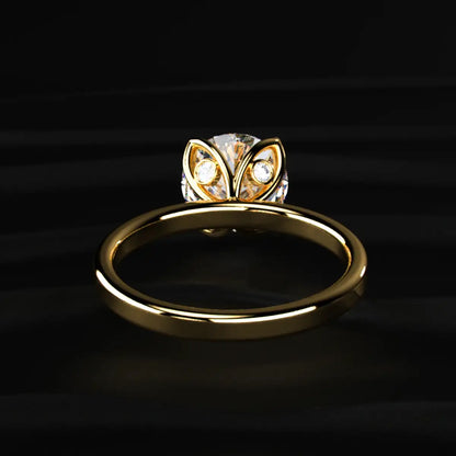Round Solitaire Floral Prong Ring