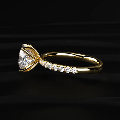 Cushion Solitaire Ring With Pave Floral Prong | Earthly Jewels