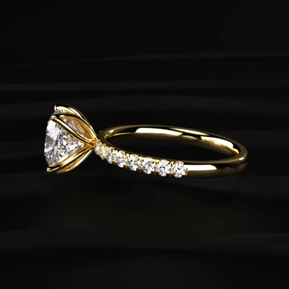 Cushion Solitaire Ring With Pave Floral Prong