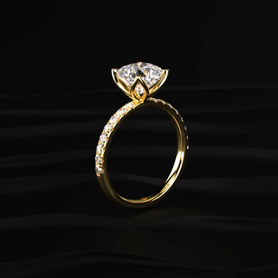 Cushion Solitaire Ring With Pave Floral Prong | Earthly Jewels
