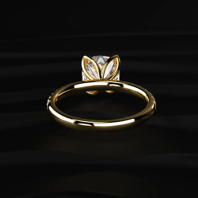 Cushion Solitaire Ring With Pave Floral Prong | Earthly Jewels