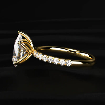 Pear Solitaire Ring With Pave Floral Prong | Earthly Jewels