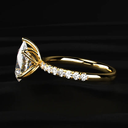 Pear Solitaire Ring With Pave Floral Prong