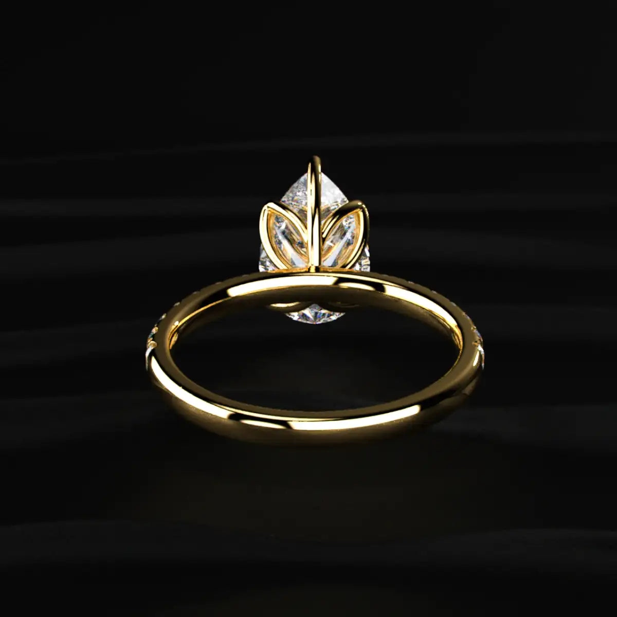 Pear Solitaire Ring With Pave Floral Prong