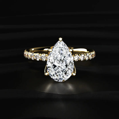 Pear Solitaire Ring With Pave Floral Prong