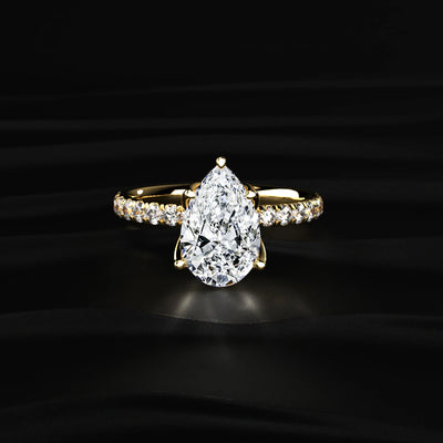 Pear Solitaire Ring With Pave Floral Prong | Earthly Jewels