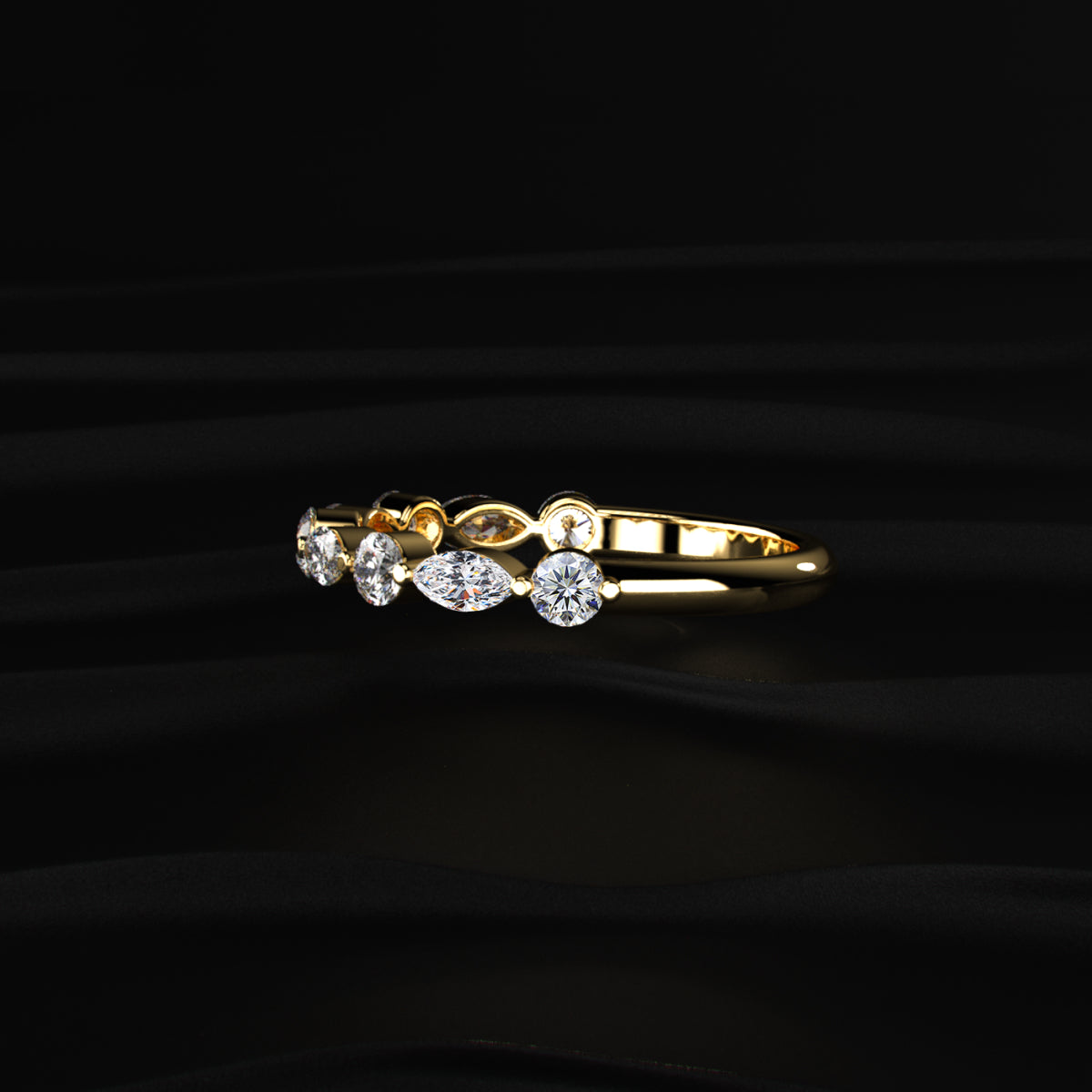 Round And Marquise Shape Diamond Half Eternity Ring