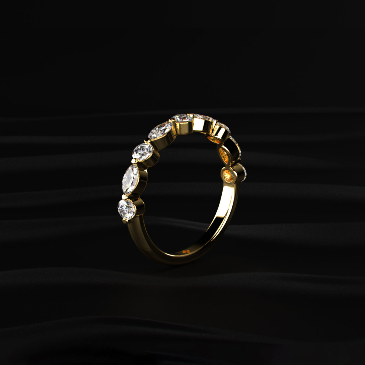 Round And Marquise Shape Diamond Half Eternity Ring