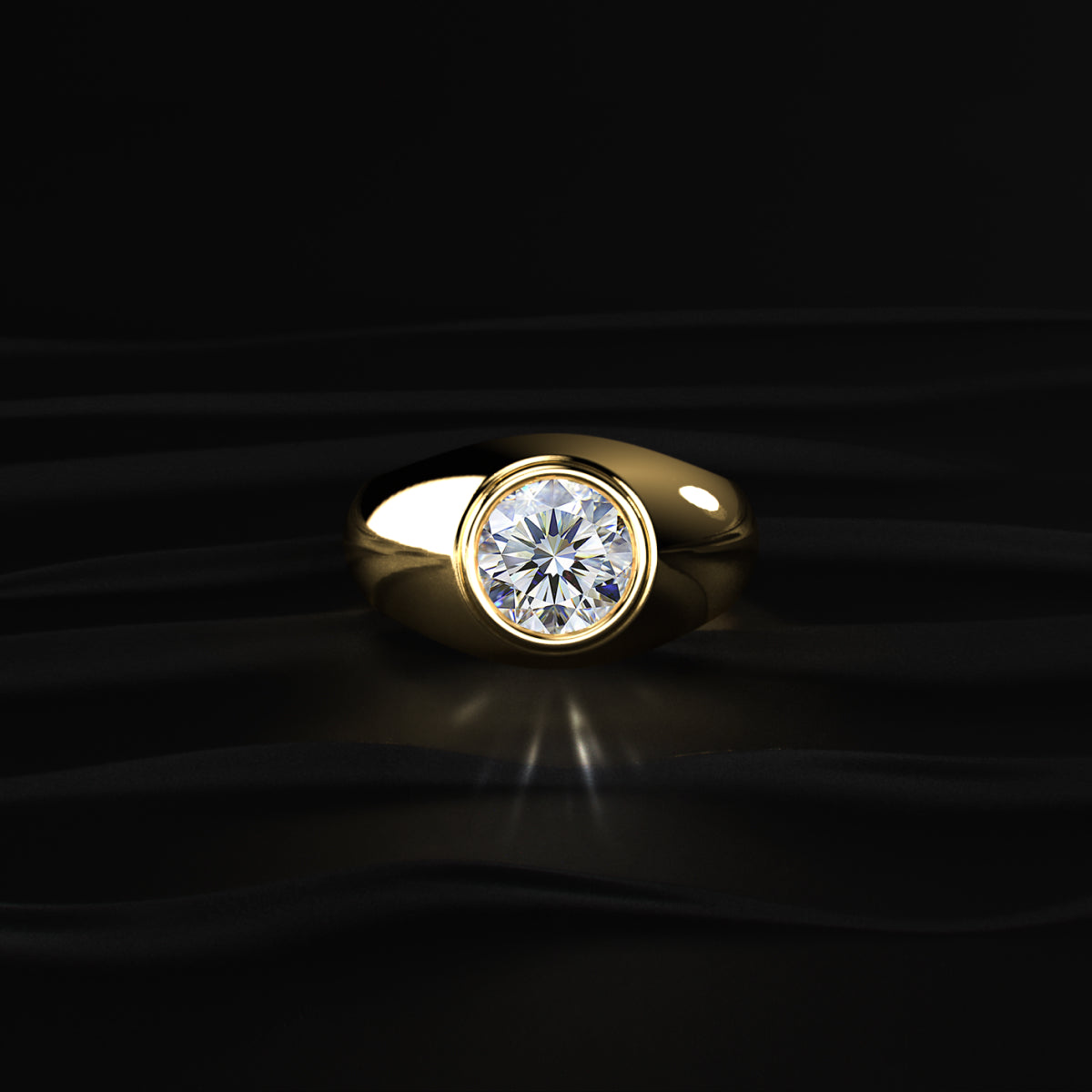 Classic Round Solitaire Flush Setting Ring For Men