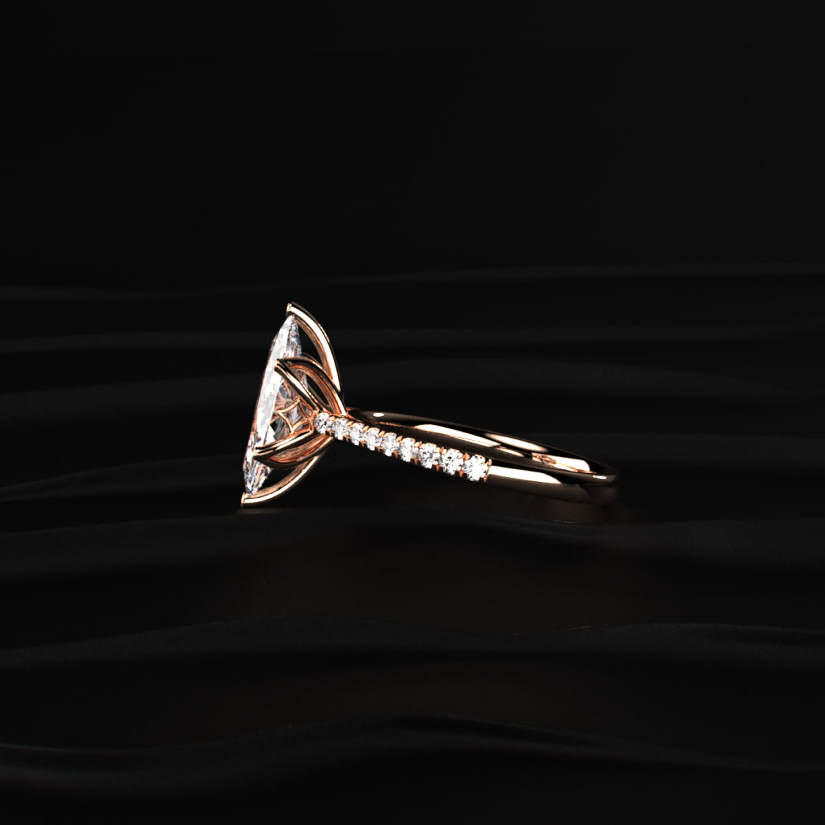 Marquise Solitaire Engagement Ring With Floral Prongs