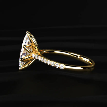 Marquise Solitaire Cathedral Ring With Pave Floral Prong