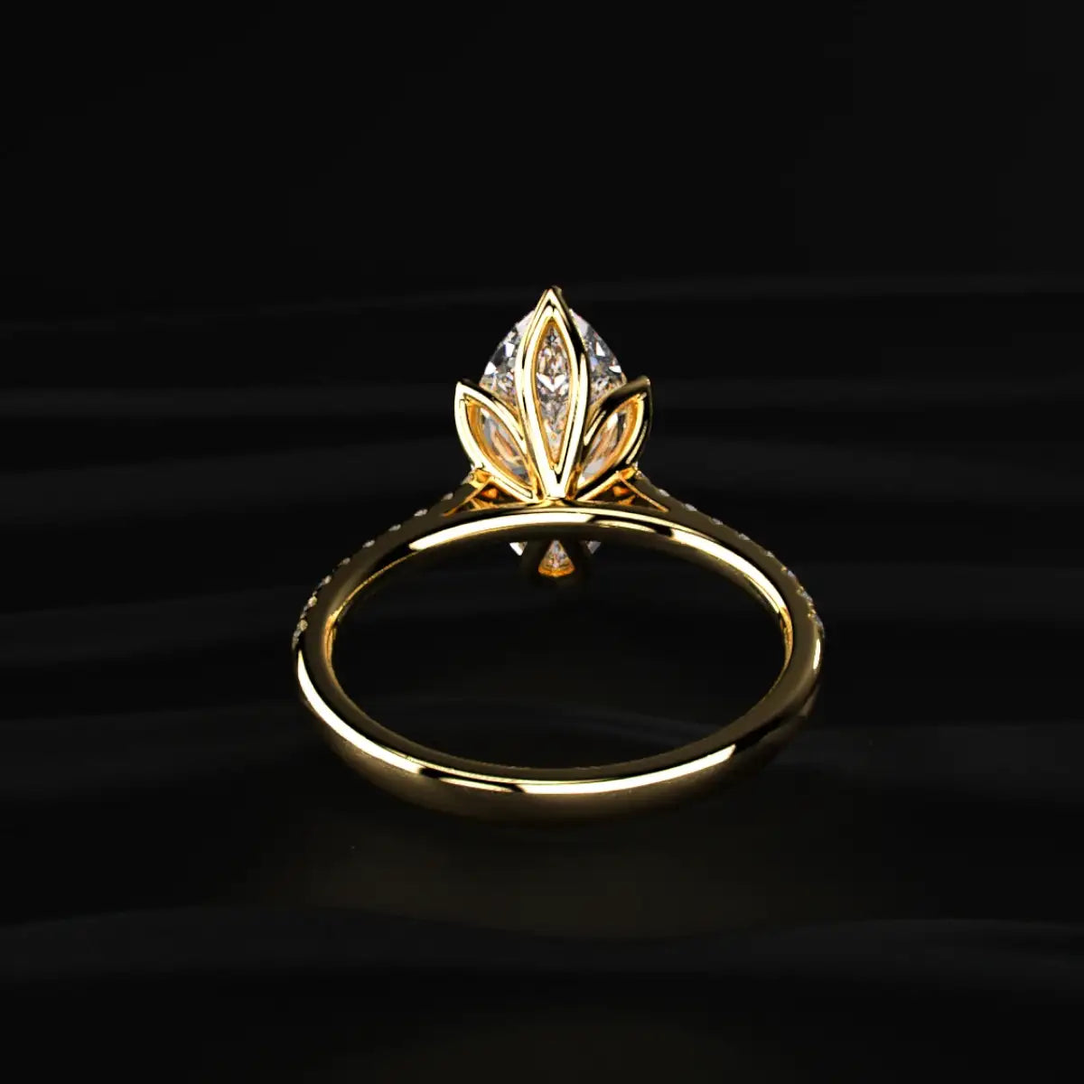 Marquise Solitaire Cathedral Ring With Pave Floral Prong