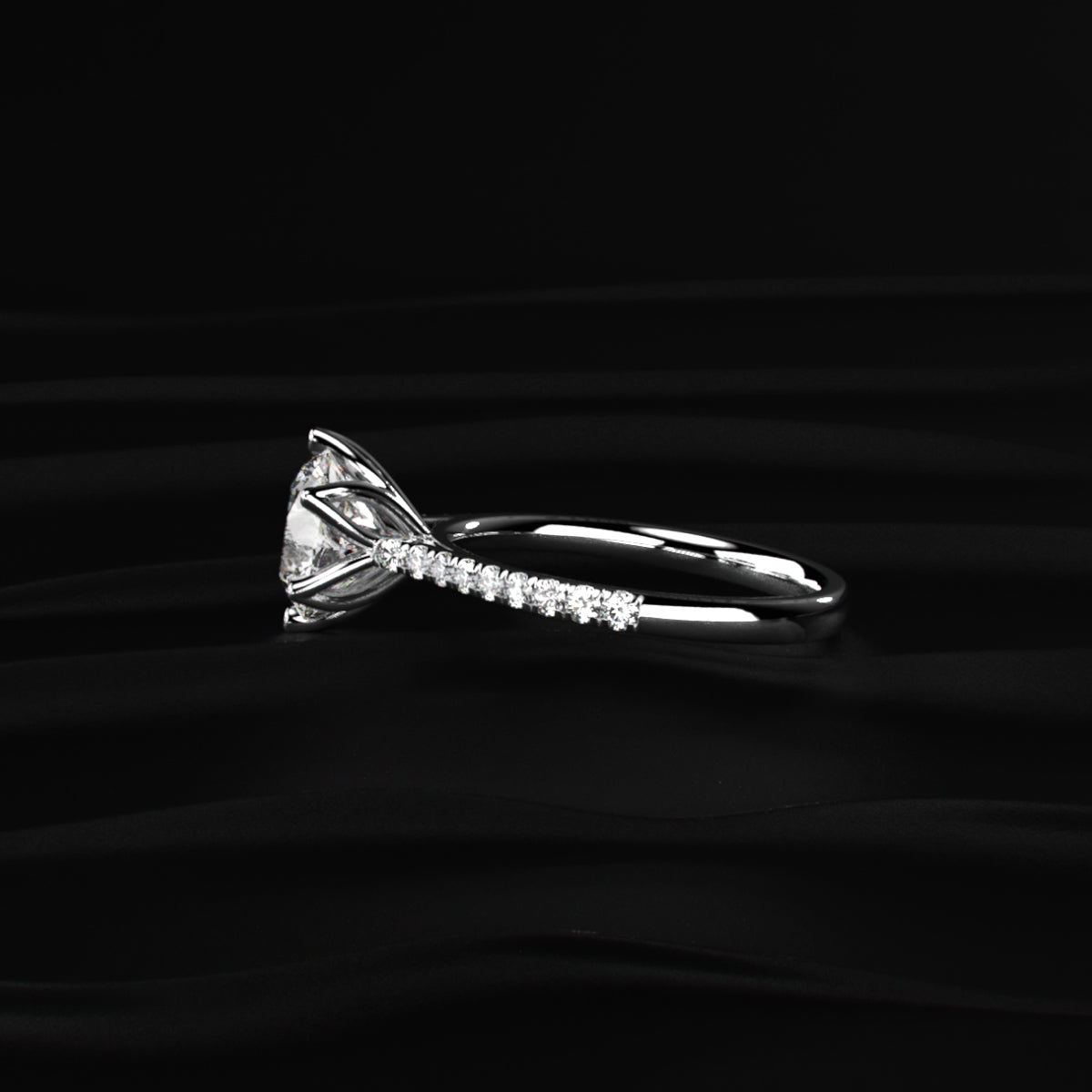 Round Shape Diamond Pave Ring In Tulip Prong Setting