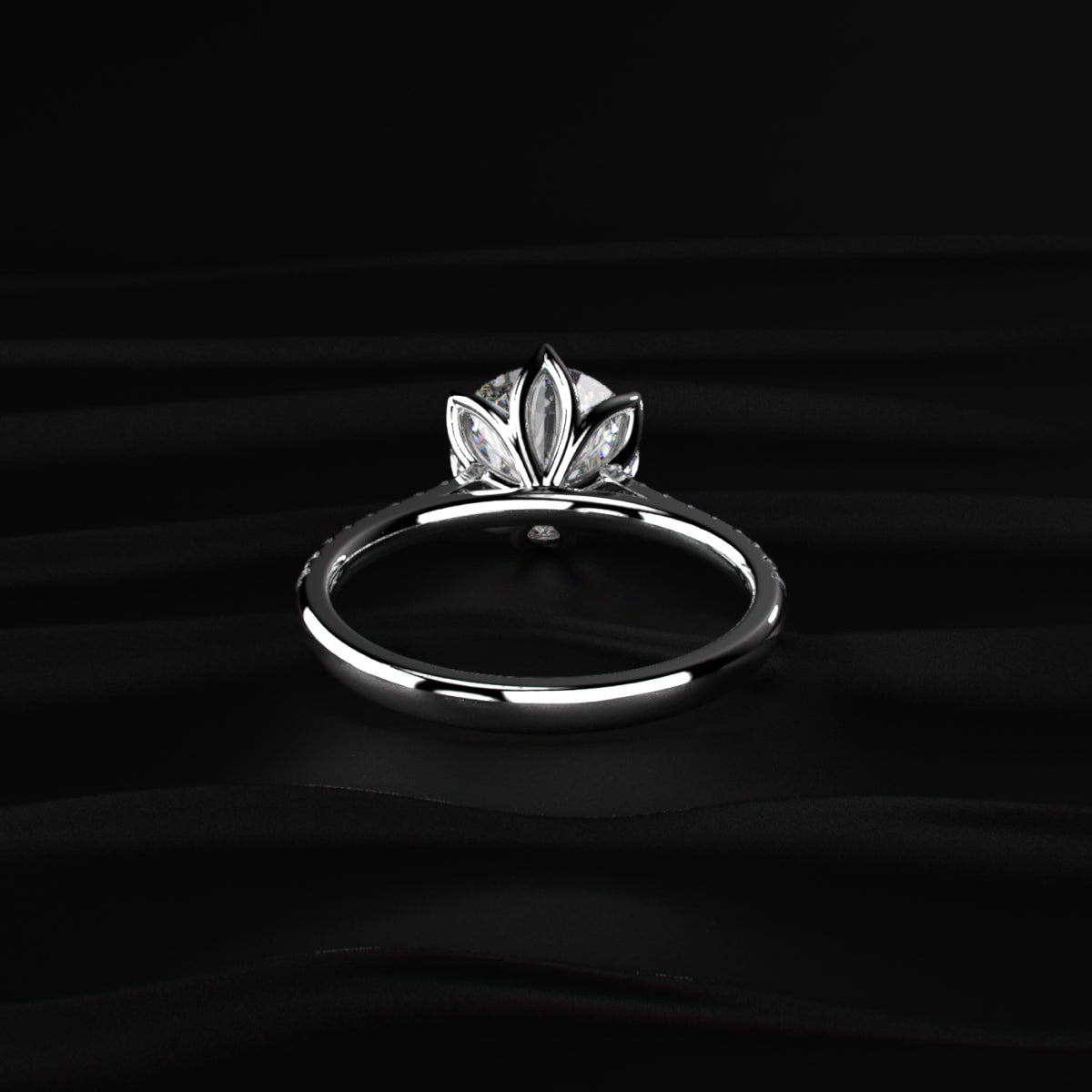 Round Shape Diamond Pave Ring In Tulip Prong Setting
