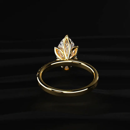 Marquise Cut Solitaire Floral Ring With Pave Band | Earthly Jewels