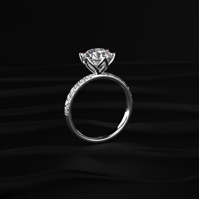 Round Cut Solitaire Floral Ring With Pave Band | Earthly Jewels