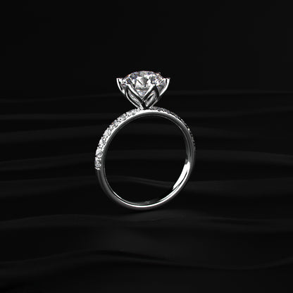 Round Cut Solitaire Floral Ring With Pave Band
