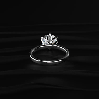 Round Cut Solitaire Floral Ring With Pave Band