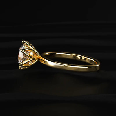 Round Solitaire Engagement Ring With Floral Prongs | Earthly Jewels