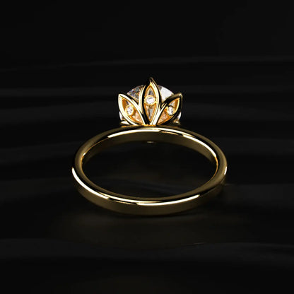 Round Solitaire Engagement Ring With Floral Prongs | Earthly Jewels