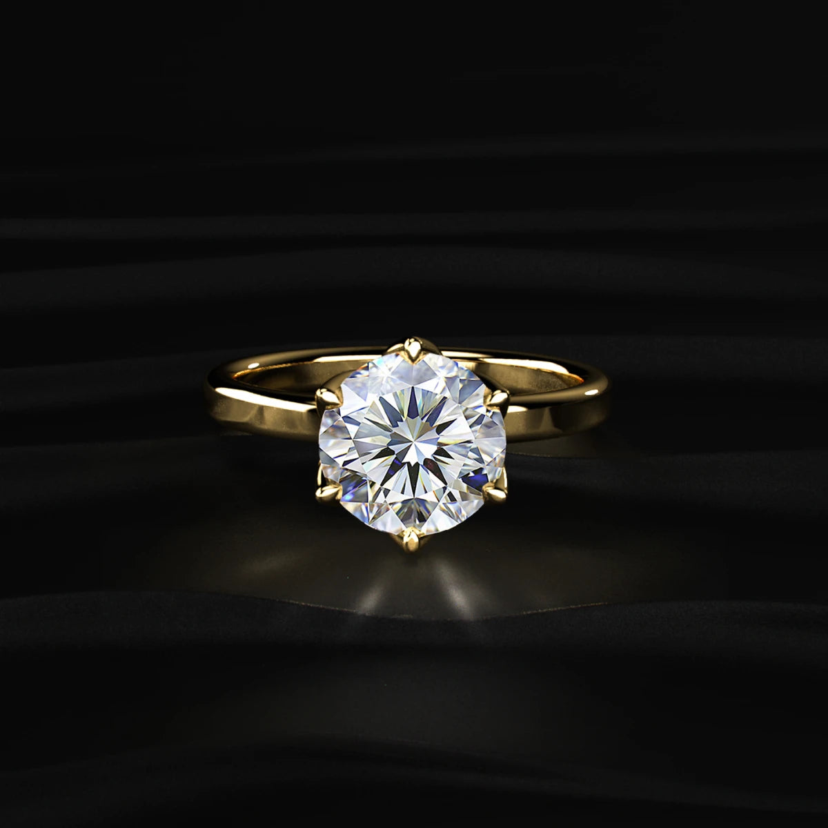 Round Solitaire Engagement Ring With Floral Prongs | Earthly Jewels