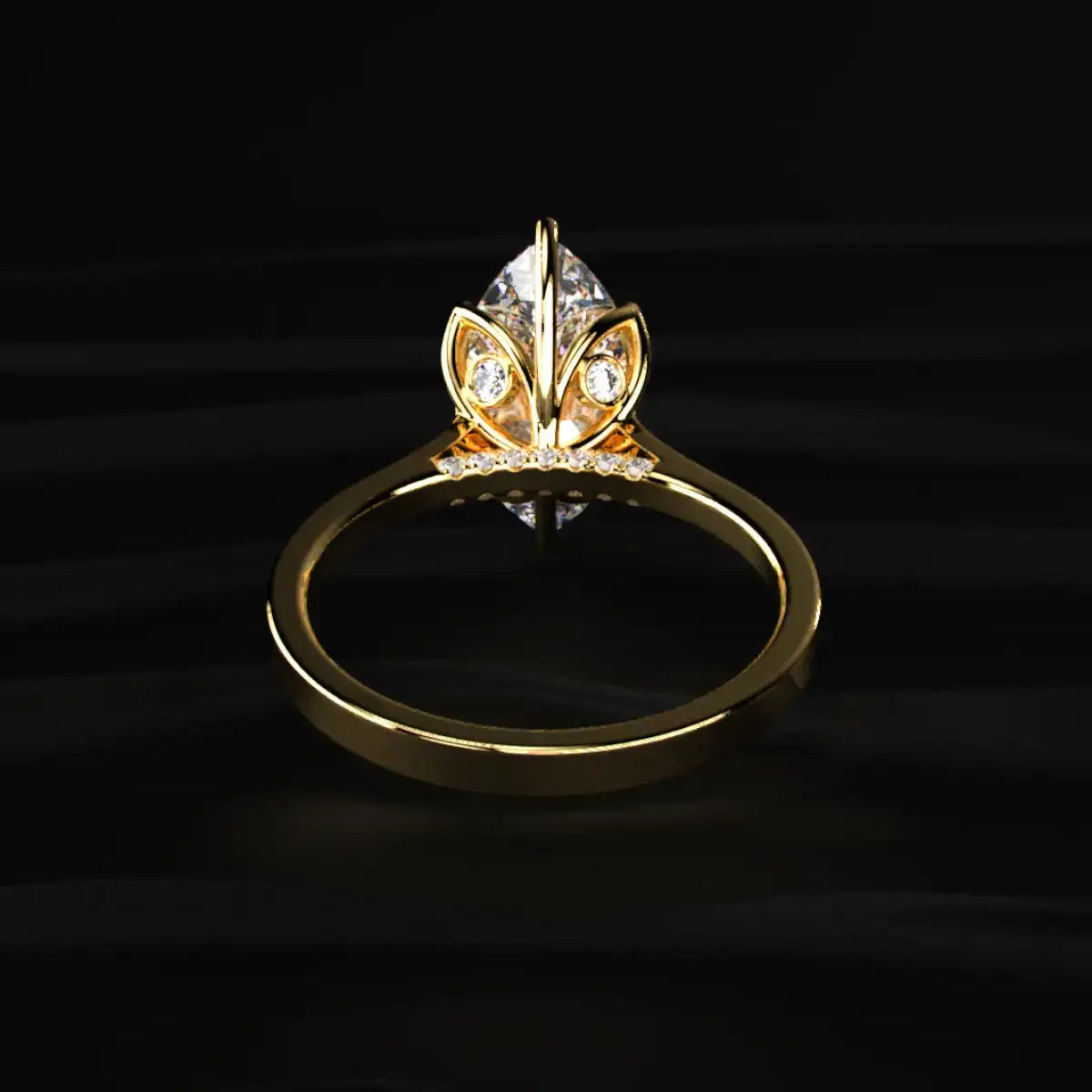 Marquise Solitaire Ring With Cathedral Floral Prong | Earthly Jewels