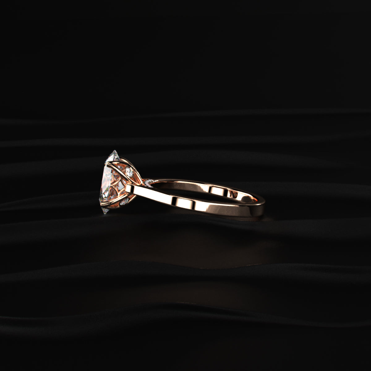 Oval Solitaire Ring With Cathedral Floral Prong