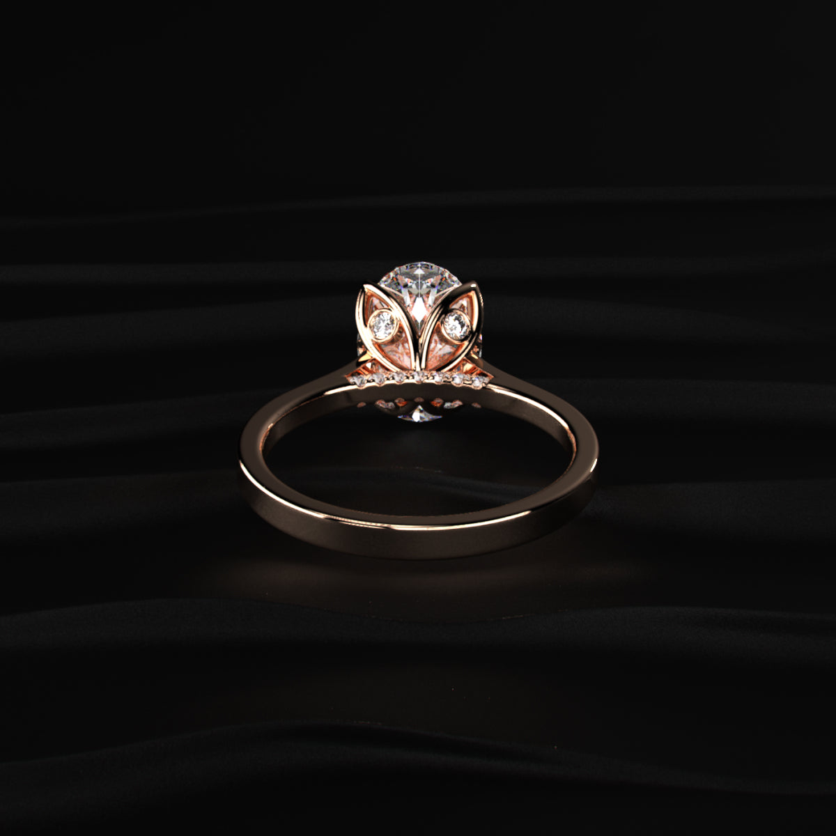 Oval Solitaire Ring With Cathedral Floral Prong