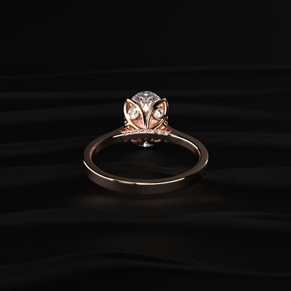 Oval Solitaire Ring With Cathedral Floral Prong