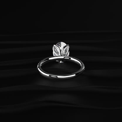 Oval Solitaire Shape Floral Ring With Pave Band