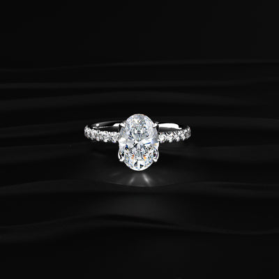 Oval Solitaire Shape Floral Ring With Pave Band | Earthly Jewels